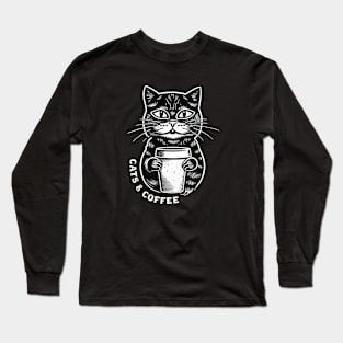 Cats and coffee aesthetic Long Sleeve T-Shirt